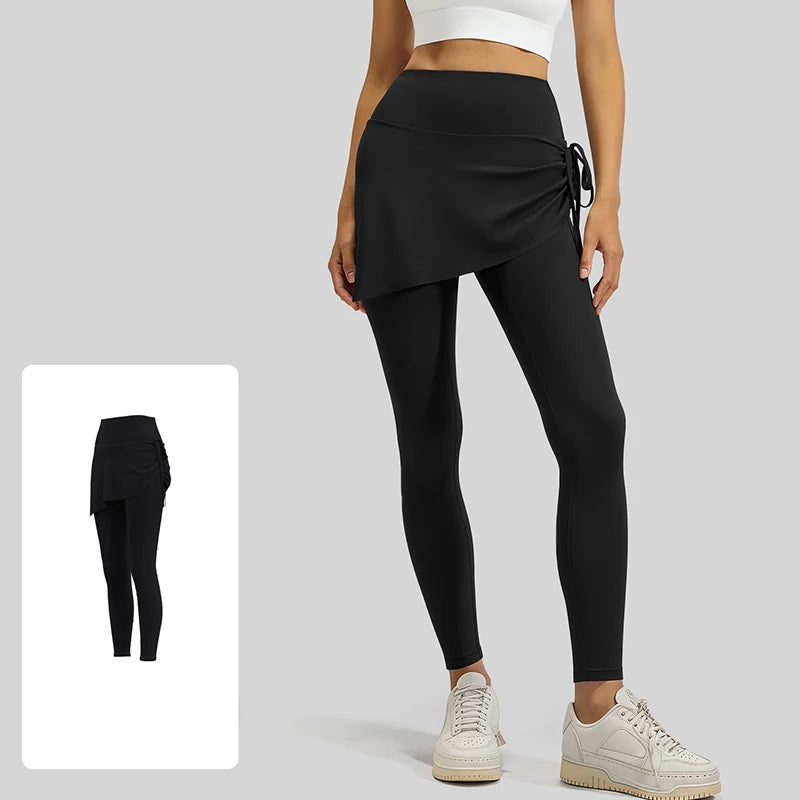 BIVIGAOS-mallas de Yoga plisadas con cordón para mujer, falda, pantalones falsos de dos piezas, mallas deportivas elásticas de cintura alta para primavera