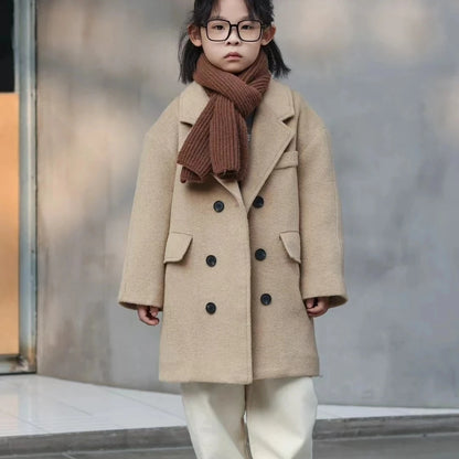 Ropa Infantil Coreana, Abrigo de Lana de Doble Cara para Niños y Niñas, Abrigo Largo de Lana Coreana, Abrigo de Algodón Imitación de Doble Cara