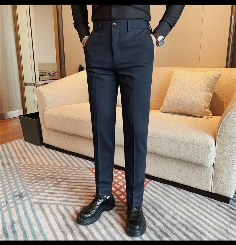 Camisas de vestir de negocios para hombres, pantalones ajustados de traje Social de oficina informal, pantalones de fiesta de boda de alta calidad, ropa de otoño e invierno