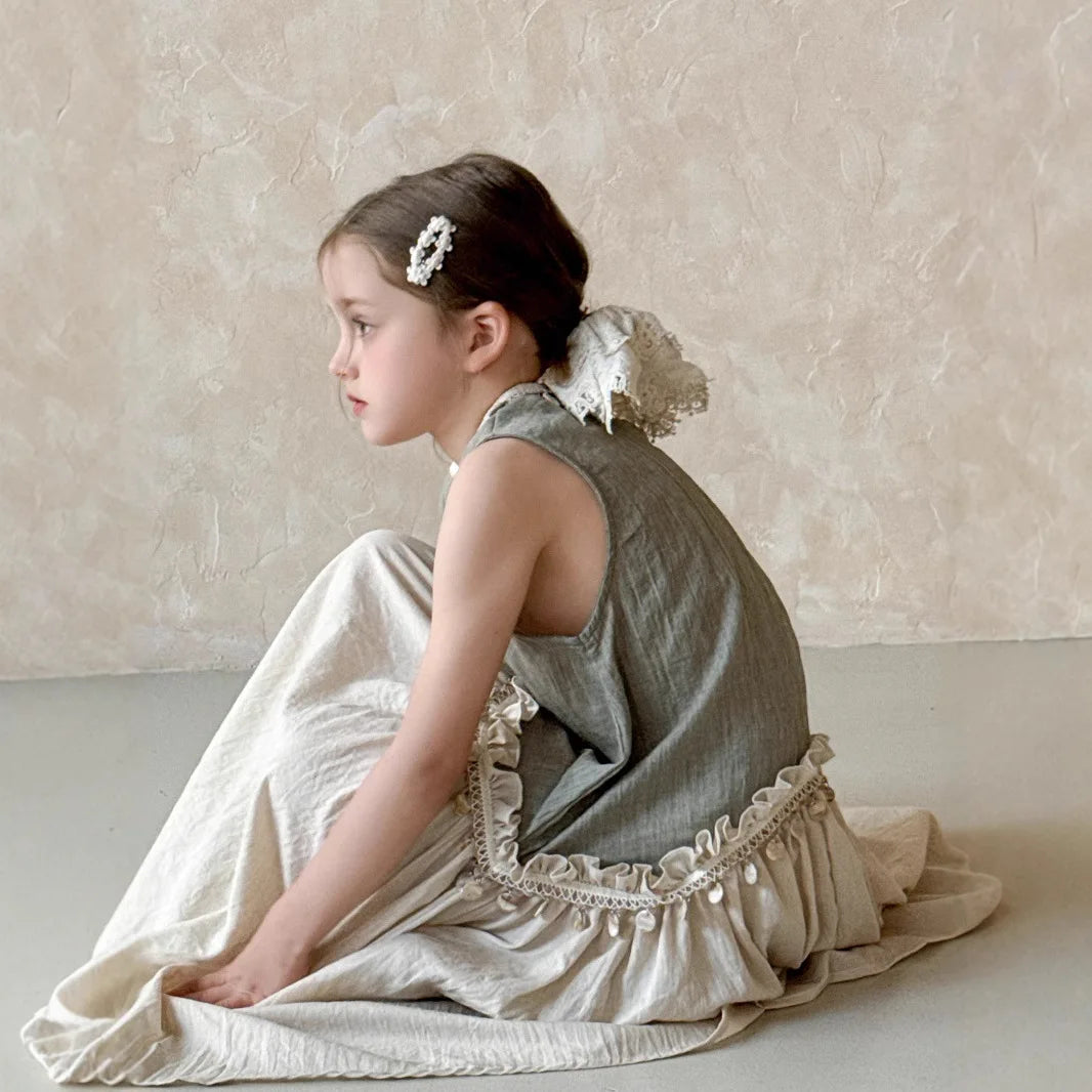 Dulce vestido para niñas verano 2025 nueva moda para niños temperamento Color contrastante vestido bohemio tendencia
