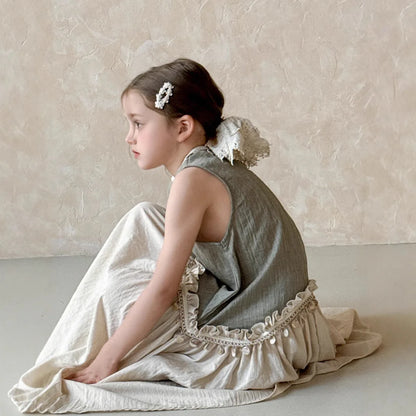 Dulce vestido para niñas verano 2025 nueva moda para niños temperamento Color contrastante vestido bohemio tendencia