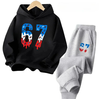 67 conjunto de sudaderas con capucha elegantes para niños de 4 a 13 años, ropa de calle coreana, chándal de bloque, sudadera cómoda a la moda para niños, conjuntos de 2 uds, traje de pantalón
