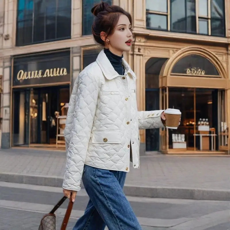 Chaqueta Corta Ligera de Algodón para Mujer, Talla Pequeña, Acolchada, para Invierno, con Cierre de Cremallera, Estilo Moderno