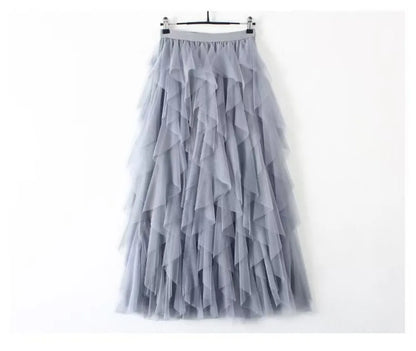 2025 New Fashion Tutu Tulle Skirt Women Long Maxi Skirt Spring Summer Korean Black Pink High Waist Pleated Skirt Female One Size