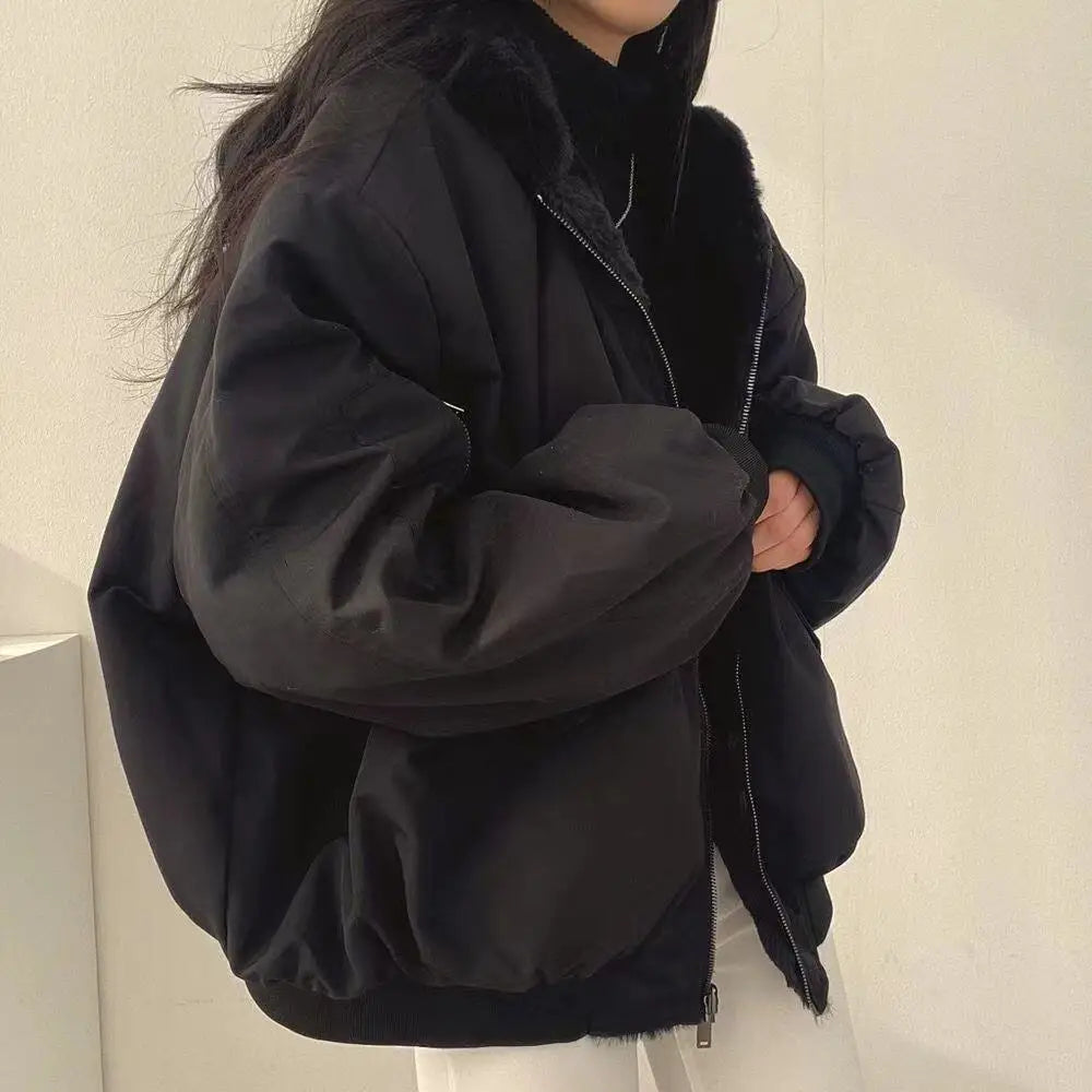 Lamb Fur Jacket Women's Autumn Winter Thickened Double-Sided Wear Cotton Coat Winter New Style Cotton Padded Hat Thick Cotton...
