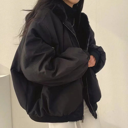 Lamb Fur Jacket Women's Autumn Winter Thickened Double-Sided Wear Cotton Coat Winter New Style Cotton Padded Hat Thick Cotton...
