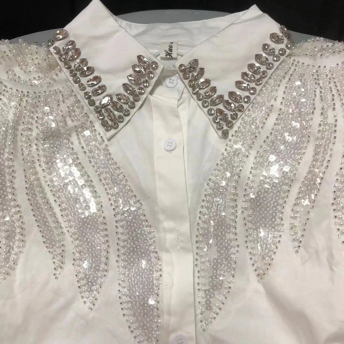 Blusas de Algodón con Cuentas y Lentejuelas Bordadas, Fotos Reales, Camisas de Mujer, Verano 2026, Manga Corta, Tops de Oficina para Dama, Camisas de Mujer