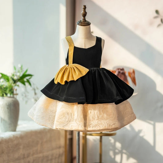 Vestido de Princesa Negro para Niñas, Vestido de Fiesta Formal para Niños, Falda Abombada, Vestido de Dama de Honor para Bodas, Disfraz de Celebración