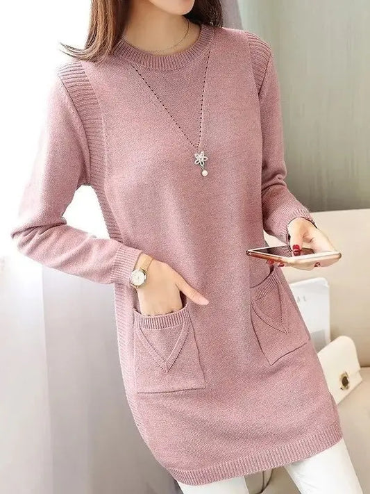 Suéter de punto grueso con efecto adelgazante para mujer, camisa básica de manga larga versátil de nuevo estilo para otoño e ...