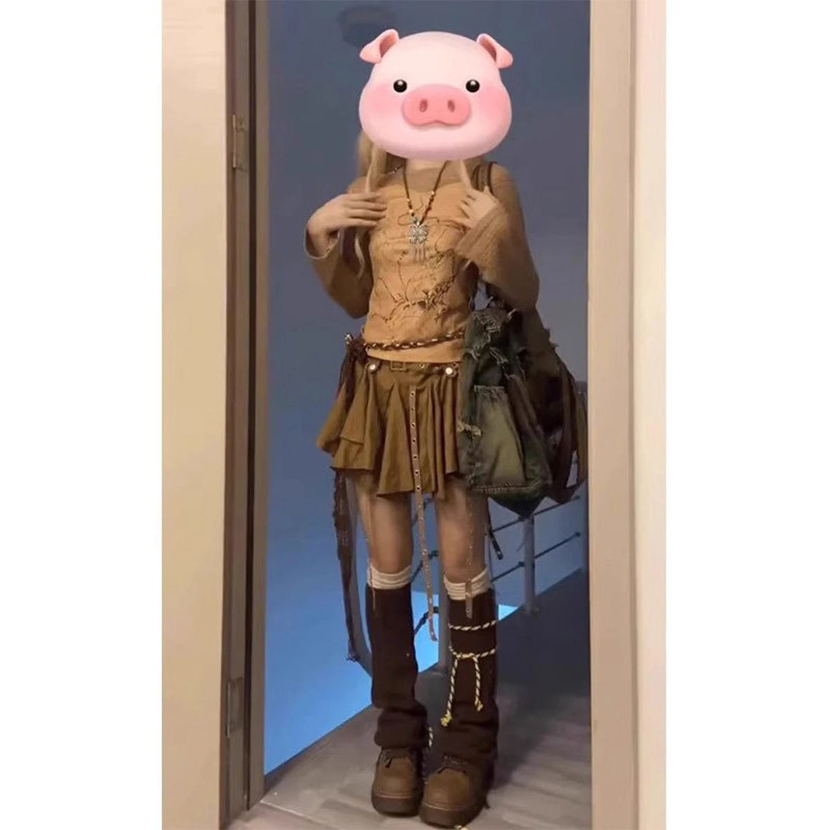 Minifalda plisada irregular de cintura alta con lazo, estilo western posapocalíptico, a cuadros marrones, para mujer, verano ...