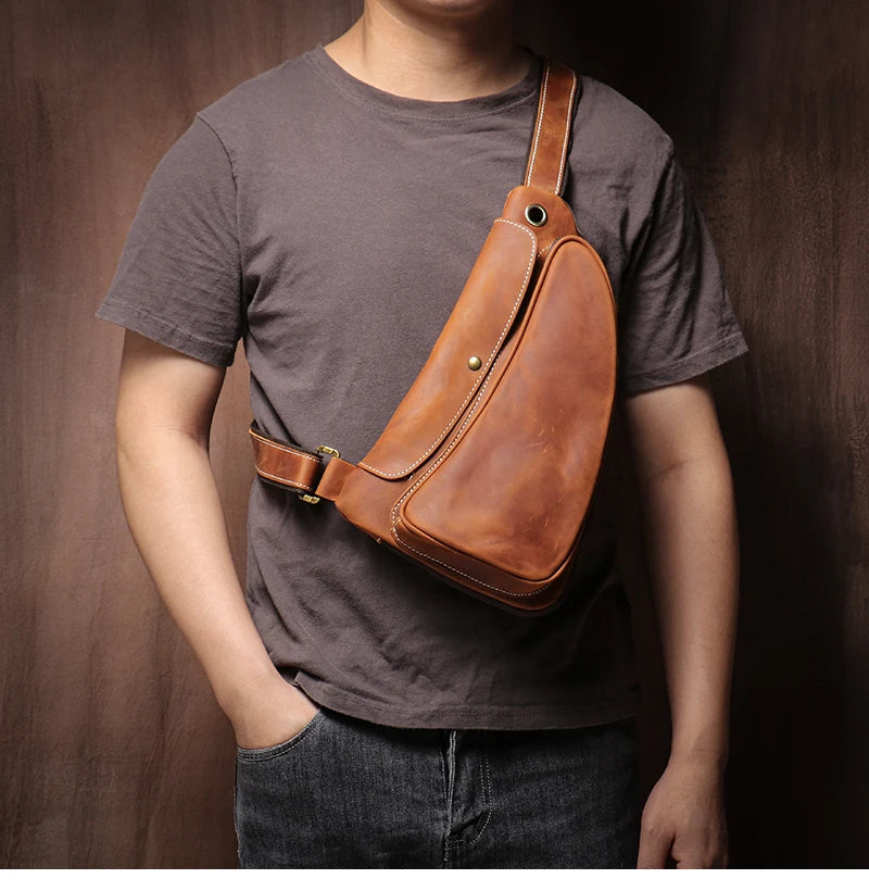 Guro-bolso de pecho de viaje de cuero genuino de alta calidad para hombre, satchel de lujo, cruzado de tendencia Vintage, bolsos de tirantes para deportes al aire libre de fin de semana