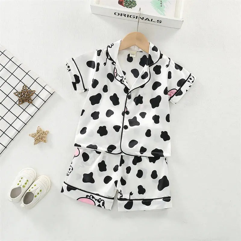 Conjuntos de pijamas para niños y niñas, camiseta de manga corta de vaca de dibujos animados, Tops con pantalones, ropa de dormir para bebés pequeños, Pijamas