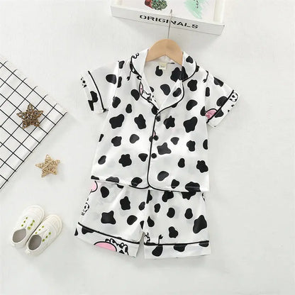 Conjuntos de pijamas para niños y niñas, camiseta de manga corta de vaca de dibujos animados, Tops con pantalones, ropa de dormir para bebés pequeños, Pijamas