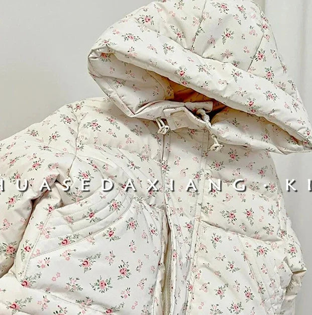 Chaqueta de plumón Floral para niñas, Parka bonita y dulce, ropa coreana para niños, otoño e invierno, 2024