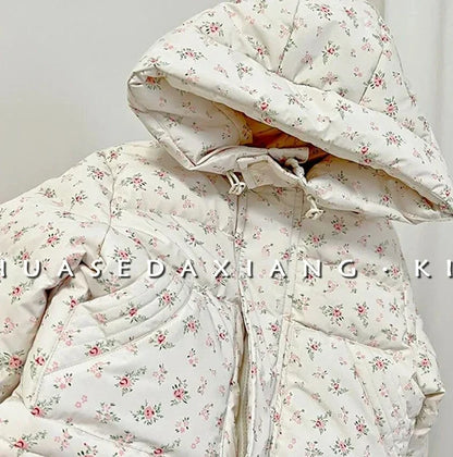 Chaqueta de plumón Floral para niñas, Parka bonita y dulce, ropa coreana para niños, otoño e invierno, 2024