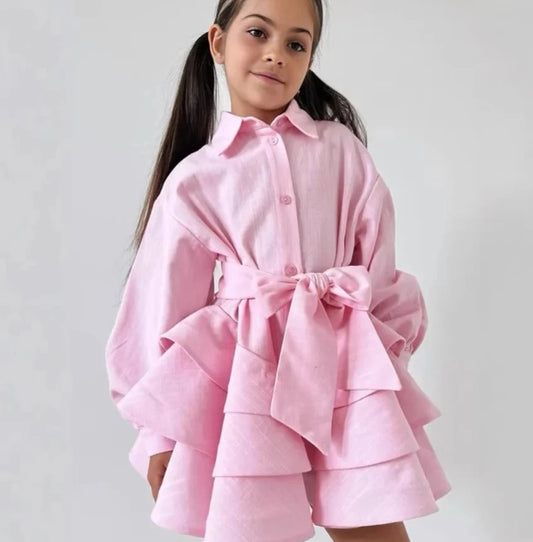 Vestido de princesa rusa de lino a la moda con volantes, vestido de manga larga con cuello vuelto y temperamento, novedad de primavera y otoño 2025
