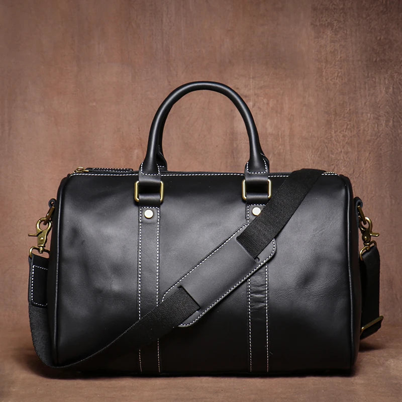 GURO-bolsos de viaje Retro de cuero de vaca para hombre y mujer, bolso de mano de cuero genuino, bolsa de Fitness de fin de semana de lujo, equipaje de viaje corto
