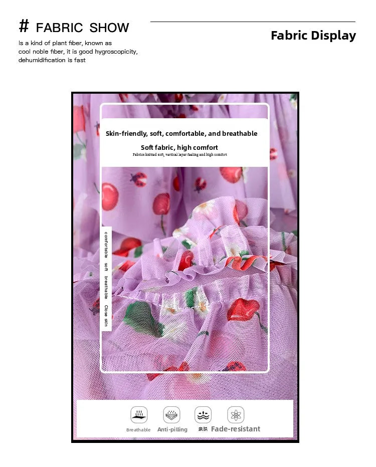 Primavera Verano 2026 Falda Larga de Tul Estampada de Cintura Alta con Empalmes Asimétricos, Falda de Pastel Colorida, Estilo...