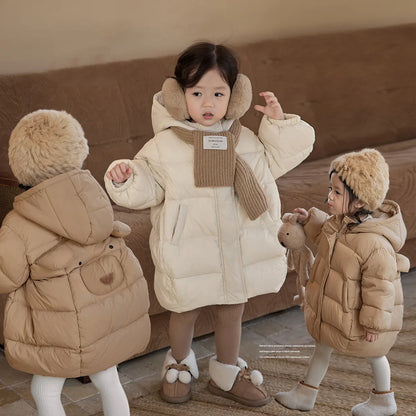 Chaqueta de algodón para bebé, nuevo estilo de invierno 2025 grueso y elegante para niña, bonito abrigo de invierno con dibujos animados para bebé femenino