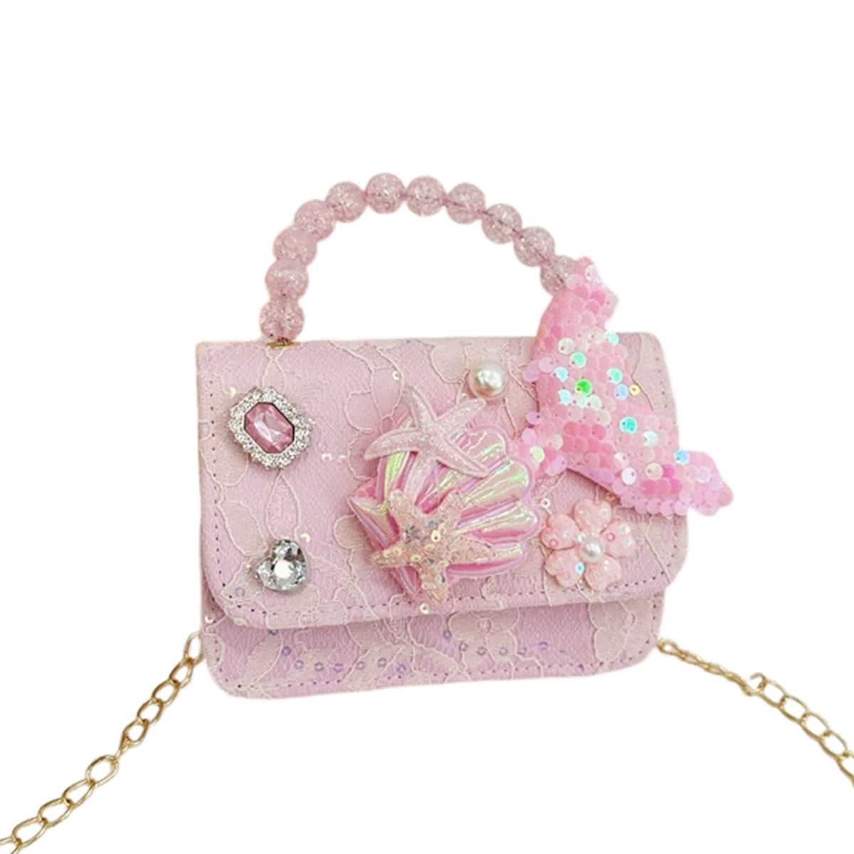 Bolso de Mano con Perlas para Niñas, Mini Bolso Bandolera, Estilo Moderno, para Regalo de Cumpleaños, Ligero, de Cuero PU
