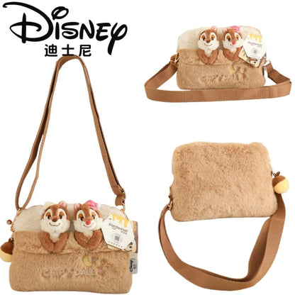 Bolso cruzado de felpa de Disney, Chip & Dale de dibujos animados, bolso informal de gran capacidad para estudiantes, regalos de vacaciones para niñas, desplazamientos
