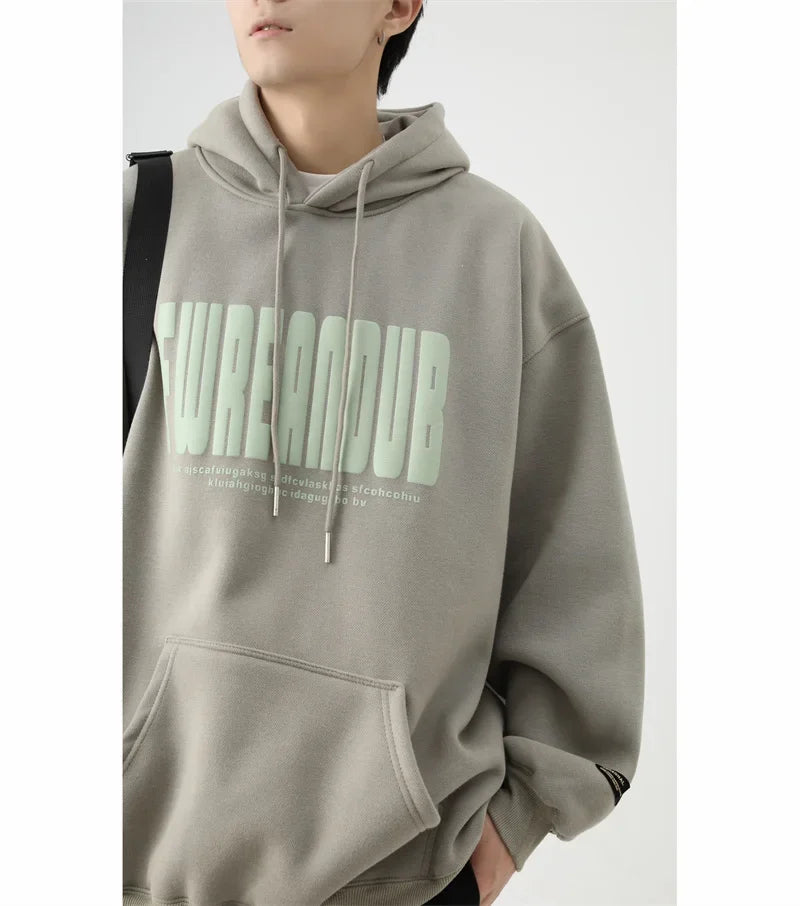 Sudaderas con capucha con estampado de espuma y letras de otoño para hombre, novedad de 2025, sudaderas con capucha Vintage de lana de algodón de gran tamaño, ropa de calle Y2K