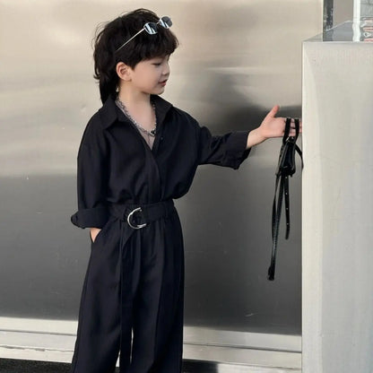 Conjunto de chaqueta y pantalones a rayas negras de manga larga para niños pequeños, primavera y otoño, informal, coreano, para niños guapos
