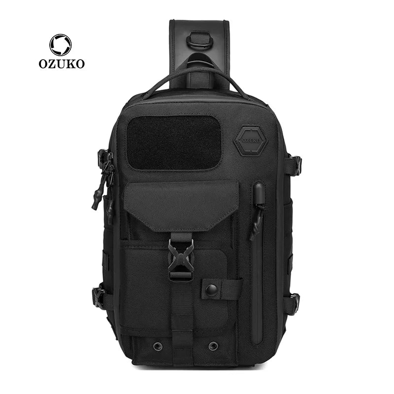 OZUKO-Bolso cruzado de hombro para hombre, bolsa de pecho, impermeable, táctico, cintura, bandolera, cremallera, moda, deportes al aire libre, negro