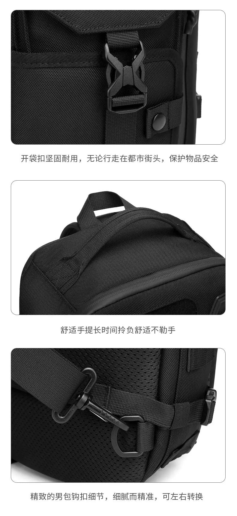 OZUKO-Bolso cruzado de hombro para hombre, bolsa de pecho, impermeable, táctico, cintura, bandolera, cremallera, moda, deportes al aire libre, negro