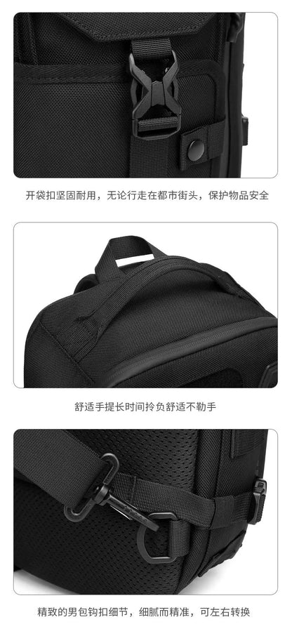OZUKO-Bolso cruzado de hombro para hombre, bolsa de pecho, impermeable, táctico, cintura, bandolera, cremallera, moda, deportes al aire libre, negro