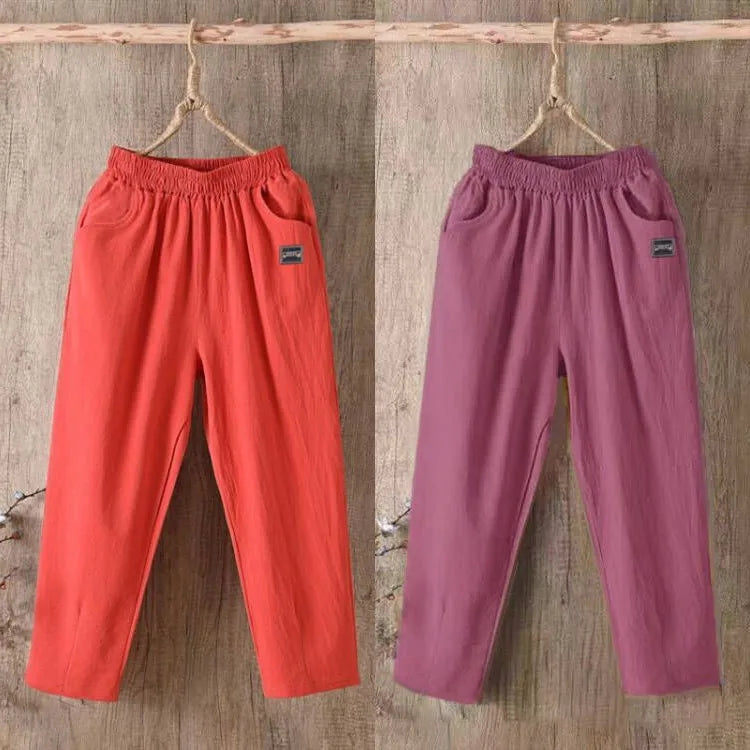 Pantalones Harlan de algodón sueltos para mujer, pantalones informales de verano para mamá, pantalones informales de algodón ...