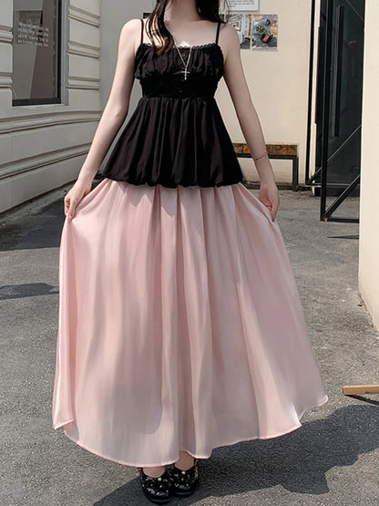 Falda Larga Elegante de Verano para Mujer, Cintura Alta, Línea A, para Vacaciones en la Playa, con Volantes, Estilo Preppy, Dulce, Holgada, Informal y Sencilla