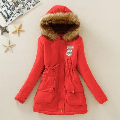 Women's Winter Long Jacket Hooded Overcoat Warm Fluffy Coats Zipper Closure Cotton Thickened Regular Length Coat