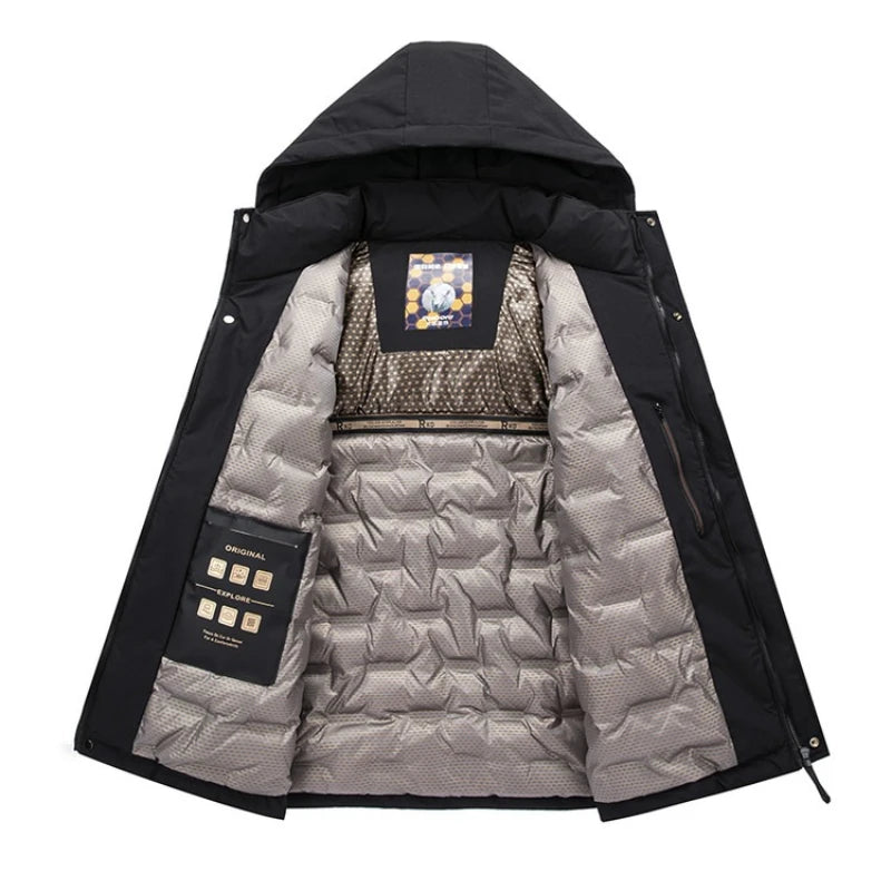 Chaqueta de algodón de mezcla de lana verde fluorescente de invierno 2025 para hombre - Chaqueta acolchada de algodón verde fluorescente (negro/rojo/caqui)