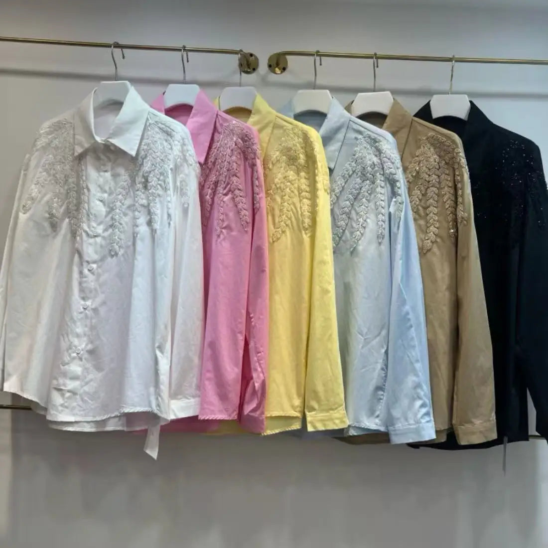 Blusas de algodón con bordado de lentejuelas de lujo, camisas para mujer, tendencia, nueva moda, Tops informales sueltos, Blusas, camisa de oficina para mujer, Tops