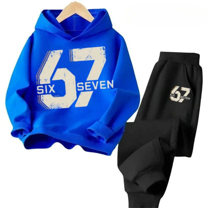 67 conjunto de sudaderas con capucha elegantes para niños de 4 a 13 años, ropa de calle coreana, chándal de bloque, sudadera cómoda a la moda para niños, conjuntos de 2 uds, traje de pantalón