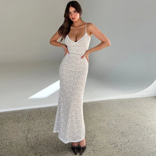 Mujeres Halter Camis Slim Vintage Sexy Ruffles Befree Vestido de Encaje Embriory Verano Camis Fiesta Elegante Maxi Vestidos