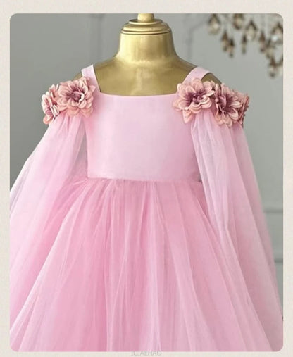 Vestido de boda para niños, vestidos de boda rosas con flores para niñas, ropa para niños, actuación de Piano, presentador, vestido de fiesta de cumpleaños de princesa, disfraz