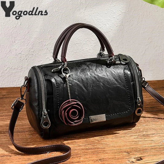 Bolso de hombro con colgante de flores para mujer, bandolera informal de estilo Boston para fiesta