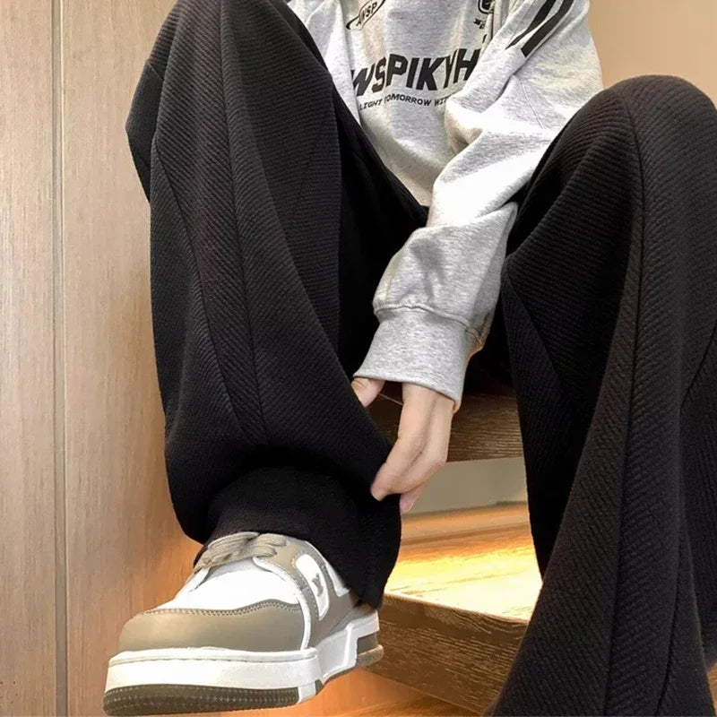Pantalones Deportivos Grises de Pierna Recta Estilo Hip Hop 2026 para Hombre, Pantalones Holgados de Moda Coreana de Primavera, Estilo Y2K, Casuales
