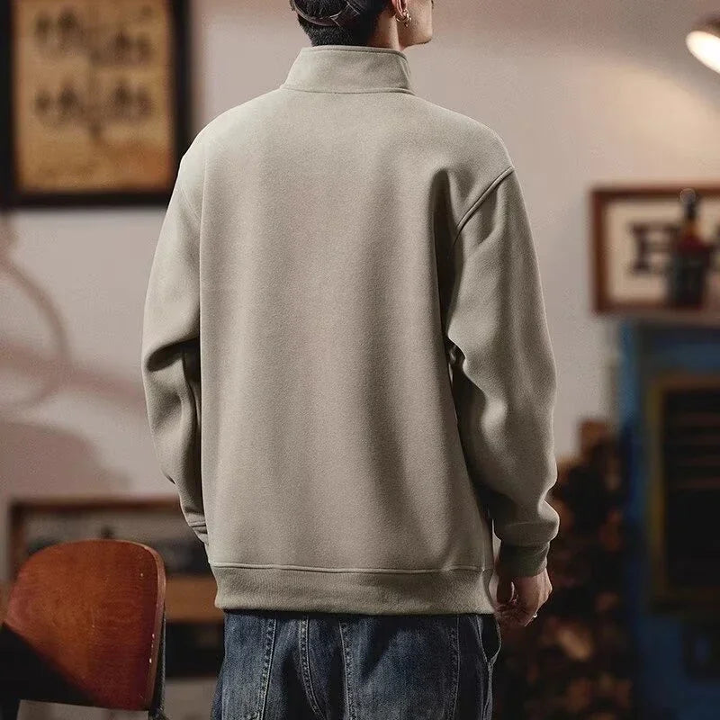 Otoño de los hombres de la letra impresa botón sudadera Stand Collar Patchwork pulóver sudaderas con capucha 2025 nuevo Casual Y2K manga larga Sudaderas