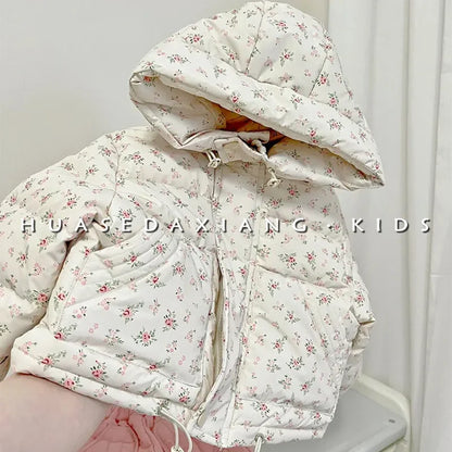 Chaqueta de plumón Floral para niñas, Parka bonita y dulce, ropa coreana para niños, otoño e invierno, 2024