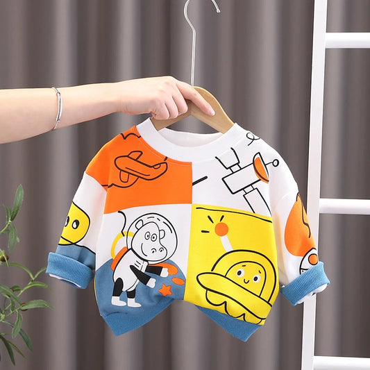 Nueva primavera otoño, sudaderas con capucha de algodón con estampado de dibujos animados para bebés y niñas, camiseta informal para niños, ropa deportiva infantil de 0 a 5 años