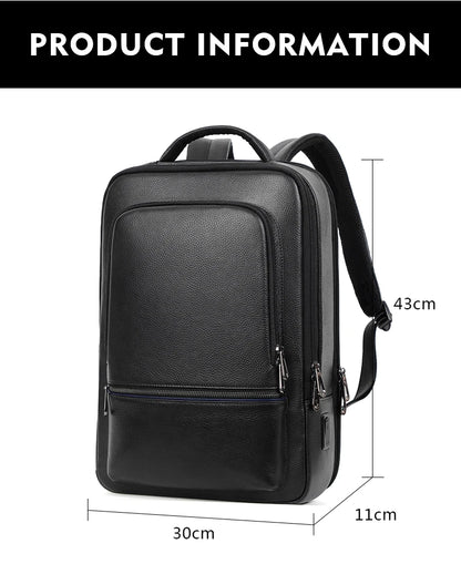Mochila 100% de cuero de vaca Natural para ordenador portátil de 15,6 pulgadas, Mochila USB para hombre, bolso de viaje de cuero genuino, Mochila grande para niños
