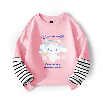 Kuromi My Melody Cinnamoroll camiseta para niños dos piezas Patchwork Y2K sudadera de manga larga Casual niñas niño Tops