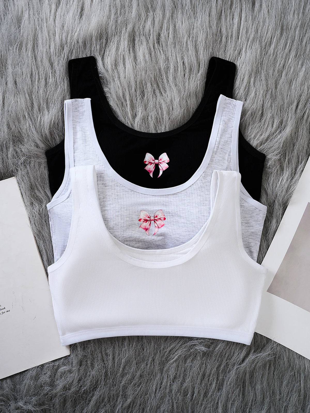 3 piezas de sujetador para niñas, ropa interior para niñas, copa fija no extraíble, cómoda correa ancha para el hombro