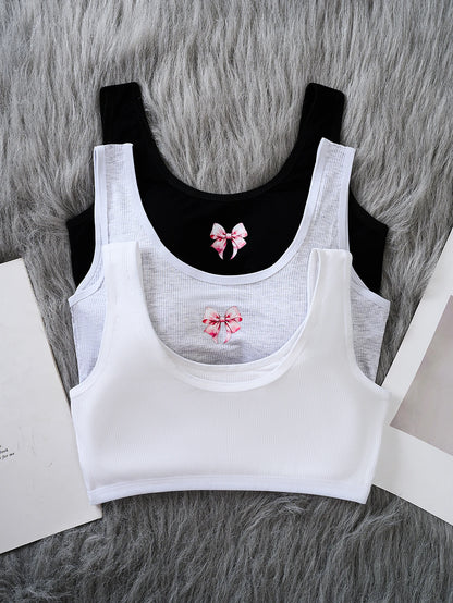 3 piezas de sujetador para niñas, ropa interior para niñas, copa fija no extraíble, cómoda correa ancha para el hombro