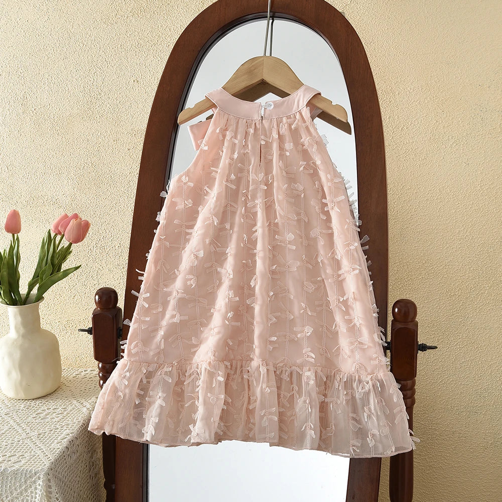 Vestido de Princesa Rosa con Lazo en el Cuello y Flecos, Estilo Coreano, para Fiestas de Cumpleaños de Niñas de 3 a 7 Años, Versión de Verano