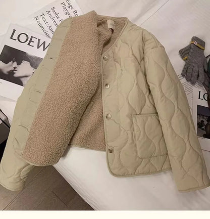 Chaqueta de algodón gruesa con forro de piel de cordero para mujer, ropa de abrigo para primavera y otoño, estilo informal, c...