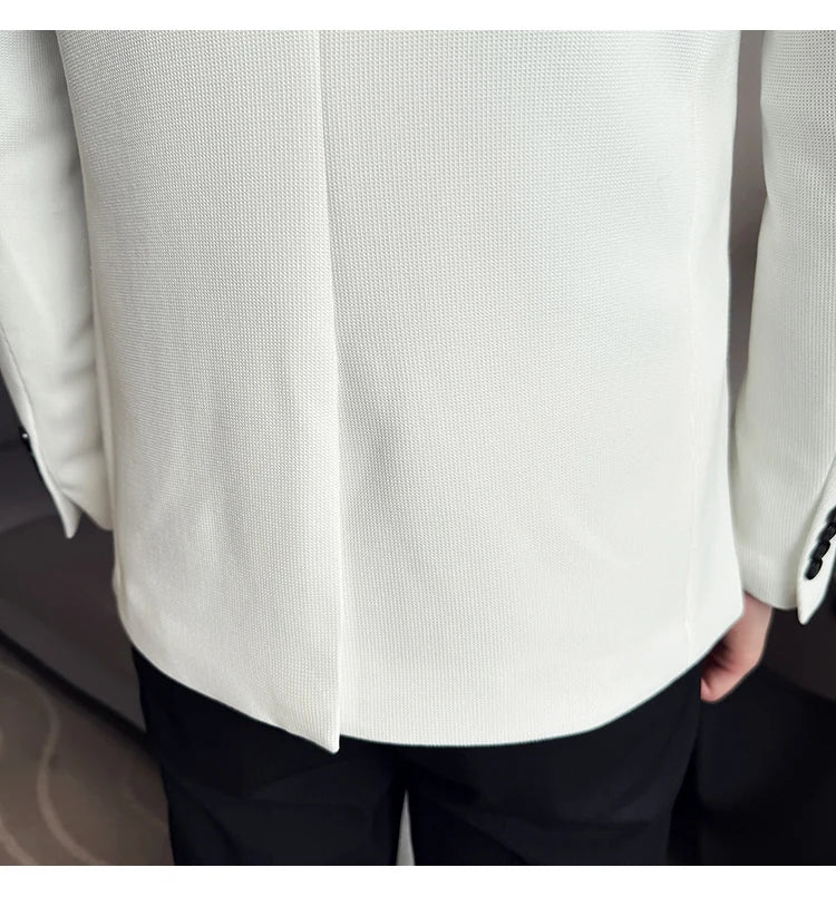 Chaqueta de traje con cuello levantado de alta calidad para hombre, chaquetas de negocios informales, abrigo coreano con gofres para boda, novio, banquete, vestido de fiesta, 2025